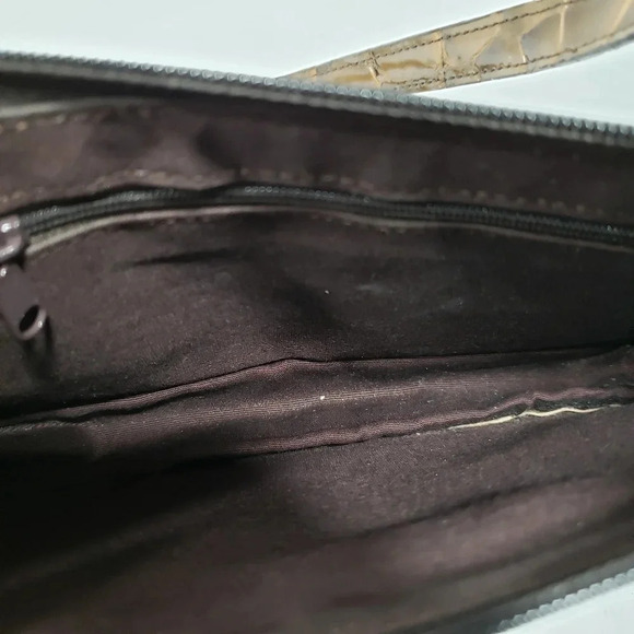 Apostrophe Faux Leather Brown Patent Embossed Croc  Pattern Handbag. - Picture 4 of 6